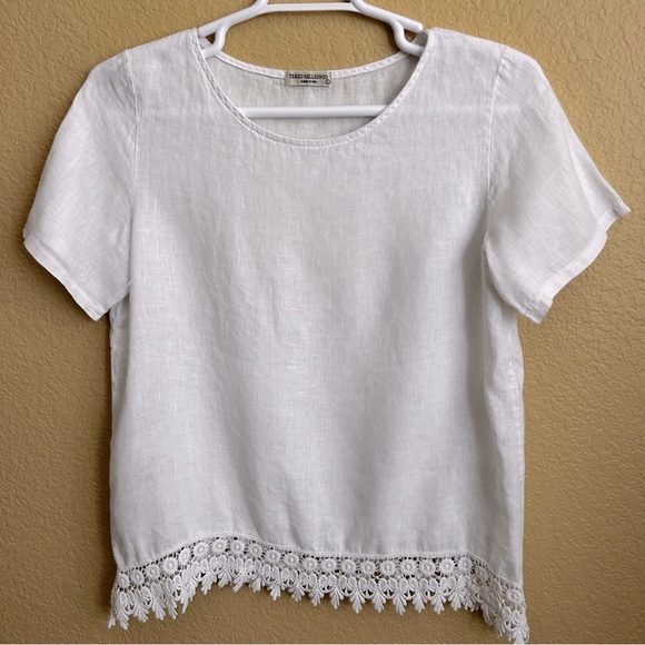 Terzo Millennio Tops - Terri Millennio Linen White Short Sleeve Top